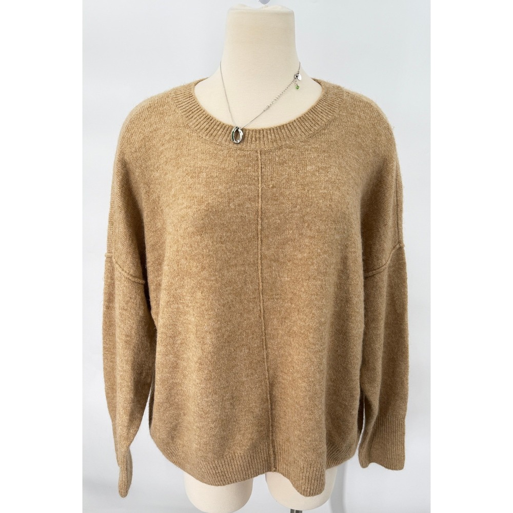 Vince Camuto Sweater Womens XL Tan Pullover Crewneck Oversized Seam Detail